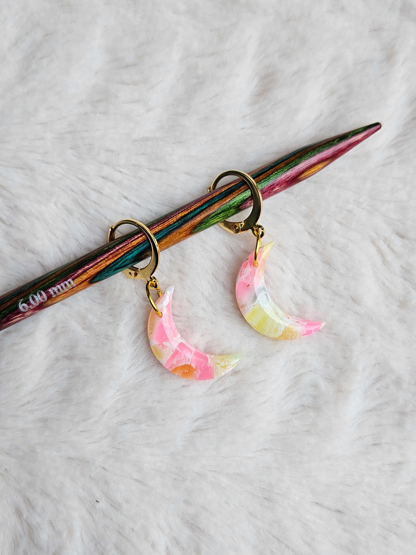 Pastel crescent moon stitch marker